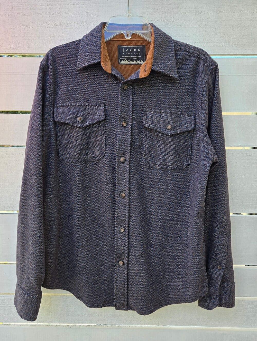 JACHS New York Men’s Overshirt Navy Herringbone Poly Rayon Twill Size Medium